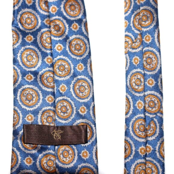 Canali Silk Tie Blue Gold Medallion Geometric Classic Luxury Old Money - Picture 6 of 6